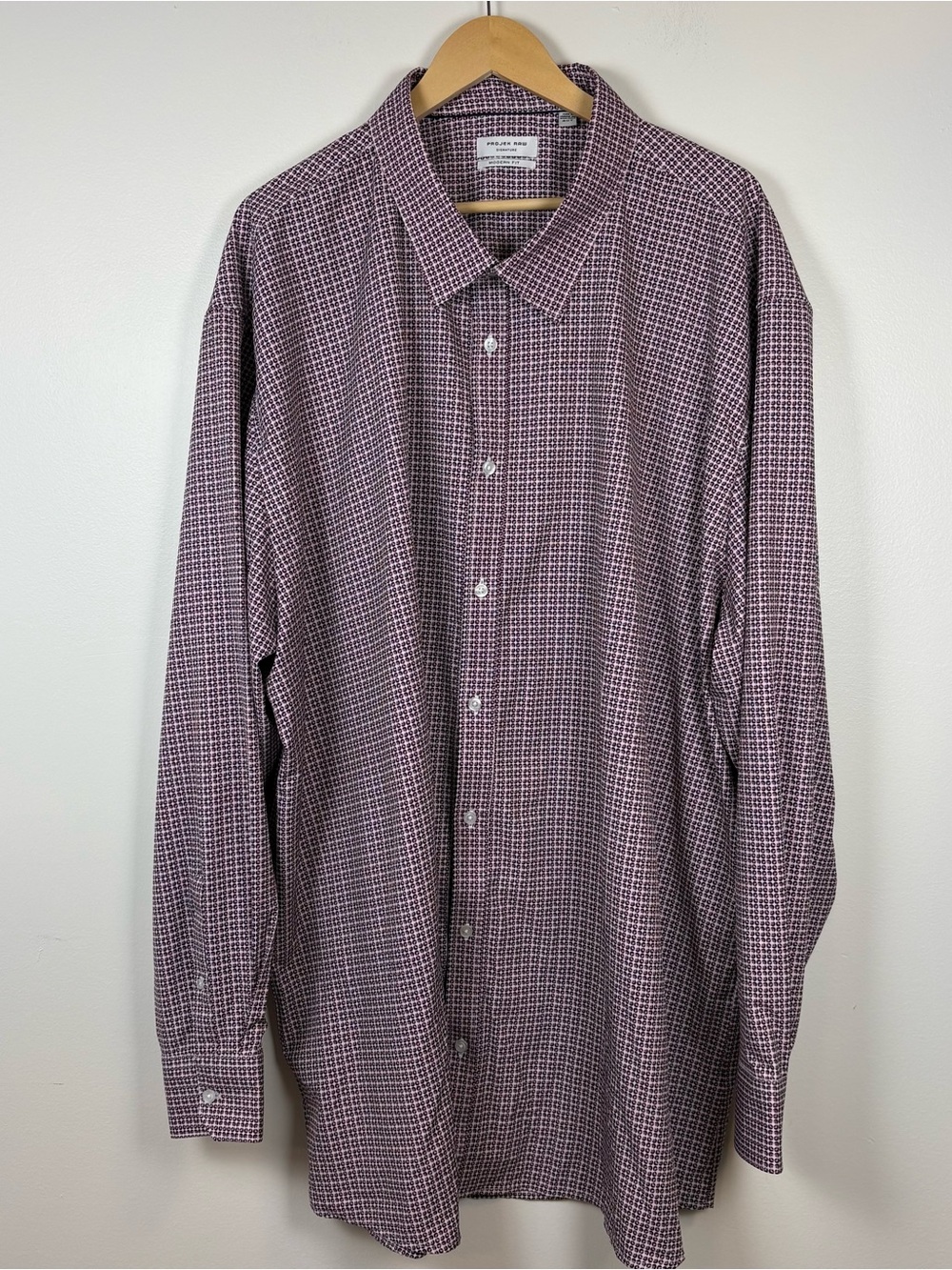 Project Raw Men’s Pink Burgundy Geometric Pattern Shirt Size 4XT Modern Fit